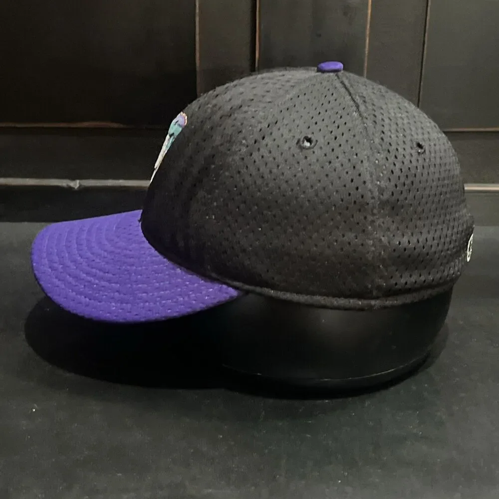 Vintage 90s Arizona Diamondbacks Mesh Fitted Hat Black Purple Made In USA  7 1/4
